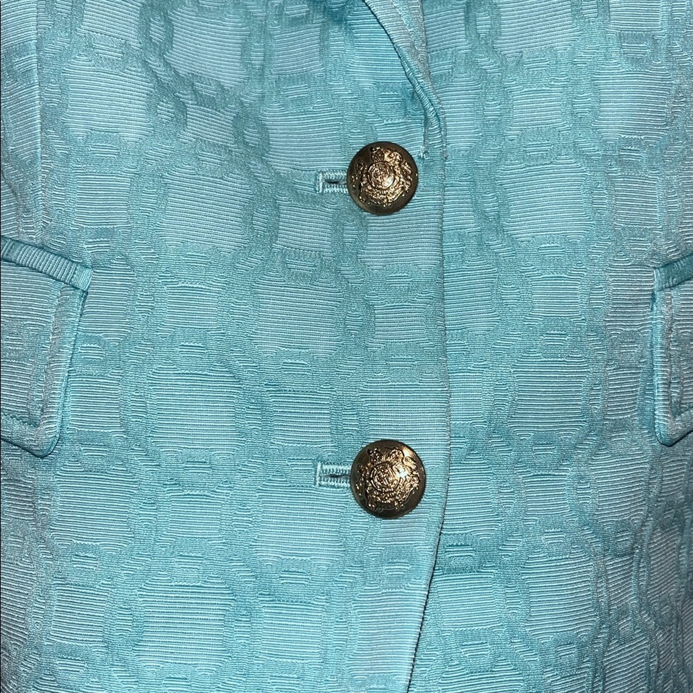 Banana Republic Tiffany Mint Blue Textured Blazer gold military preppy buttons - Picture 6 of 13